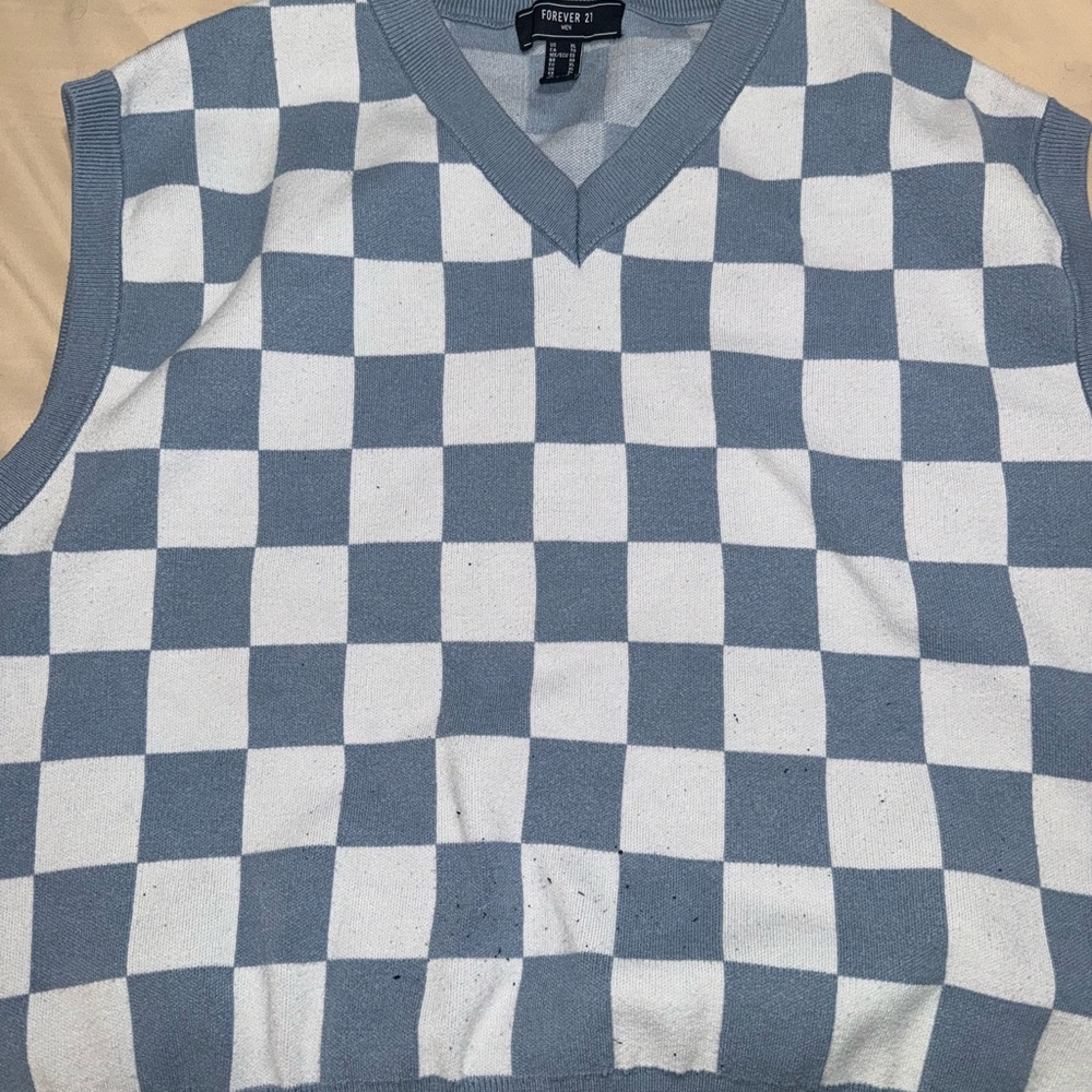 Forever 21 Men's V-Neck Sweater Vest in Blue and White